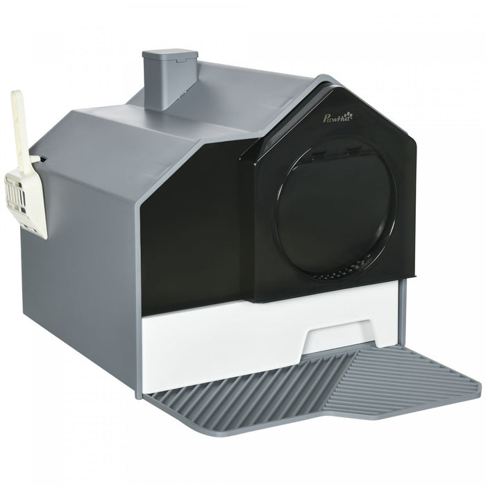 Pawhut Hooded Cat Litter Box With Lid, Kitty Litter Pan With Pull-out Drawer, Handle, Scoop, Deodori