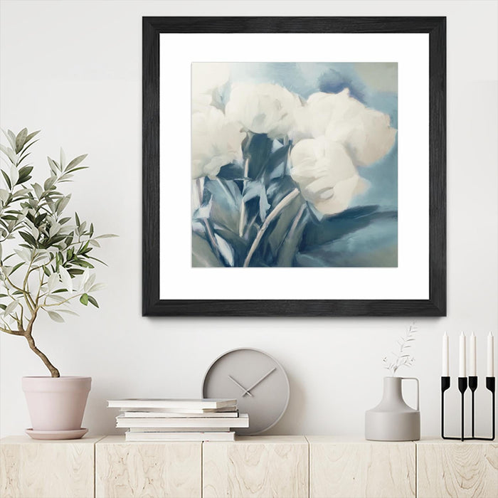 \"White Roses I\" Matted and Framed Black 36x36 Wall Art