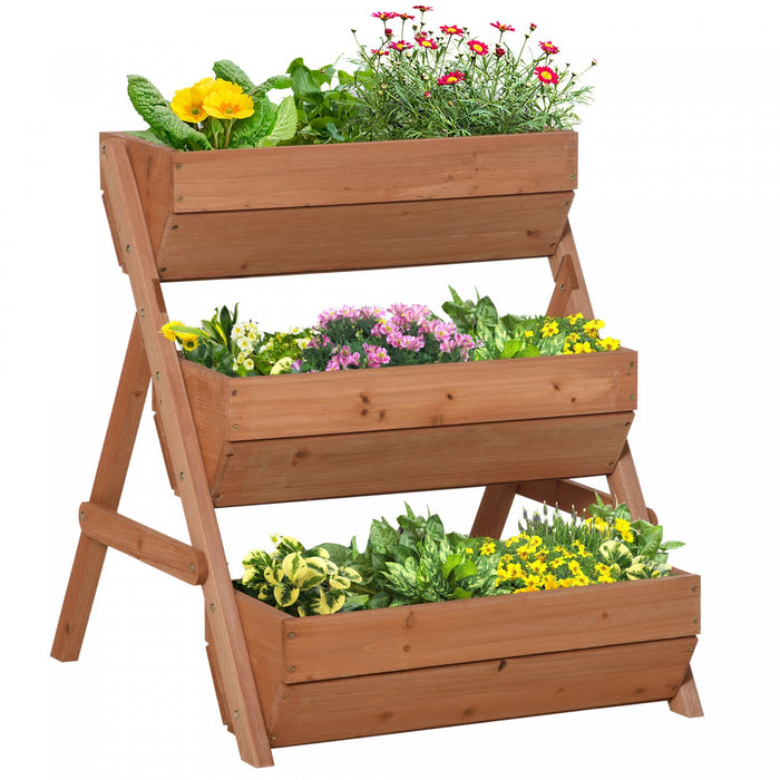 Outsunny 3 Tier Raised Garden Bed Vertical Wooden Elevated Planter Box Kit For Flowers, Vegetables, 