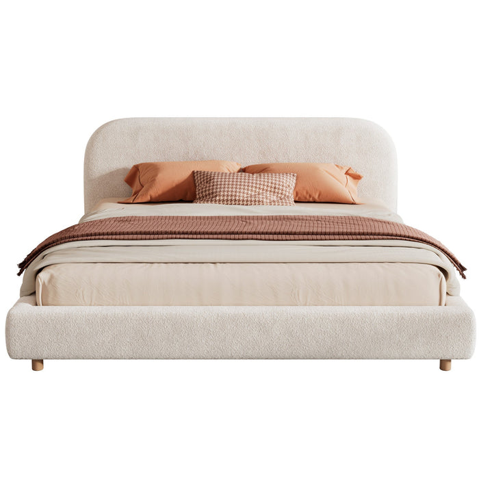 Laurel Ottoman Hydraulic Lift Storage Platform Bed with Boucle Upholstered and Hidden Under-White  