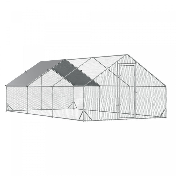 Pawhut Metal Chicken Coop, Walk-in Large Chicken Run, Poultry Cage For Backyard Hen, Duck, Rabbit Wi