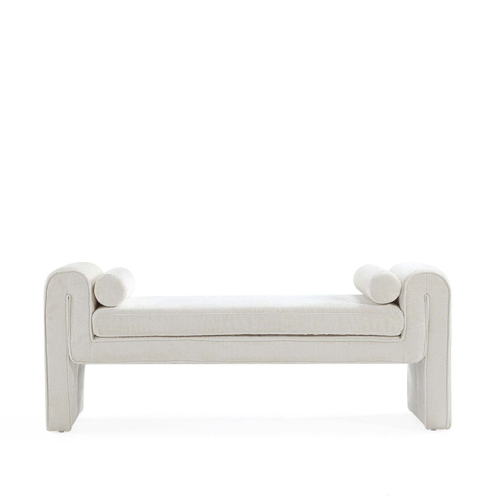 Concord Modern Glam Chenille Accent Bench in Ivory 
