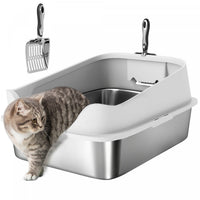 PawHut Cat Litter Box Stainless Steel, High Sided with Metal Litter Scoop, Never Absorbs Odors, Anti Leakage & Easy to Clean, 24