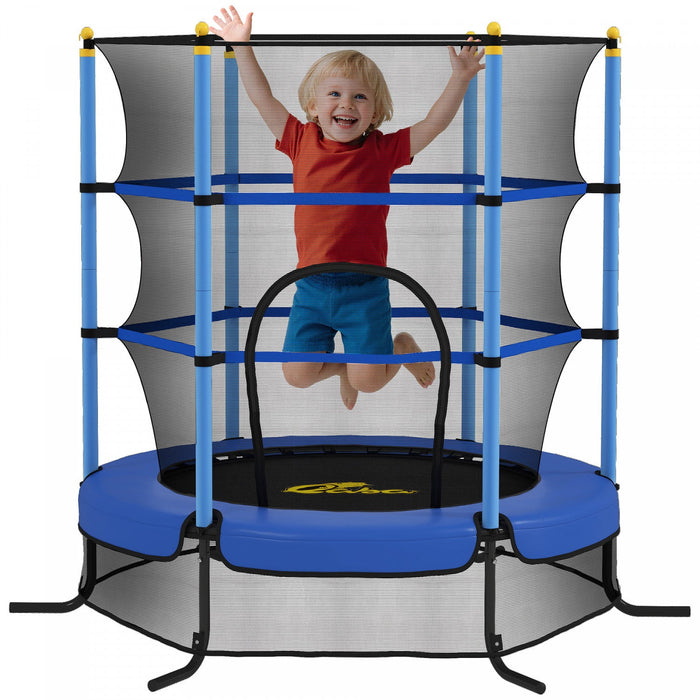 Qaba Kids Trampoline with Safety Enclosure Net and Built-in Zipper Safety Pad, Indoor Outdoor Exercise Fitness Equipment for Children Toddler Age 3-10 Years Old, Blue