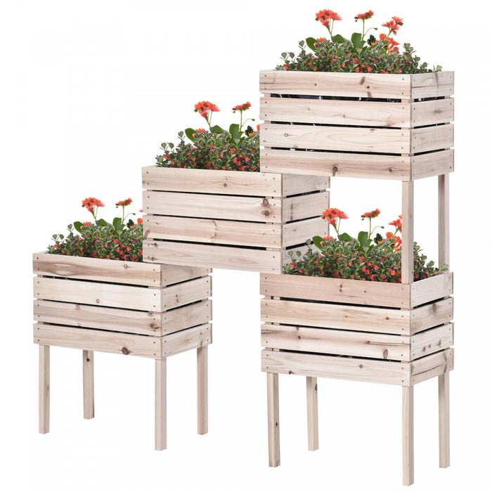 Outsunny 4pcs Wooden Raised Beds For Garden, Diy Shape Elevated Planter Box Kit With Bed Liner For F