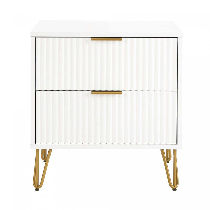 Dumbo Modern 20\" Fluted Nightstand in White (2-Drawer) 