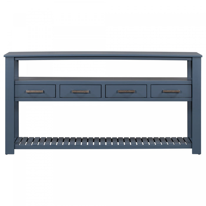 Ava 62.2'' Large Entryway Table with Drawers and Open Shelves,Navy Blue Sofa Table  