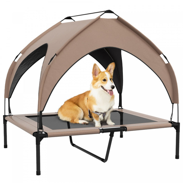 Pawhut Elevated Dog Bed With Canopy, Cooling Dog Cot Bed For Camping, Portable Raised Pet Cot With W