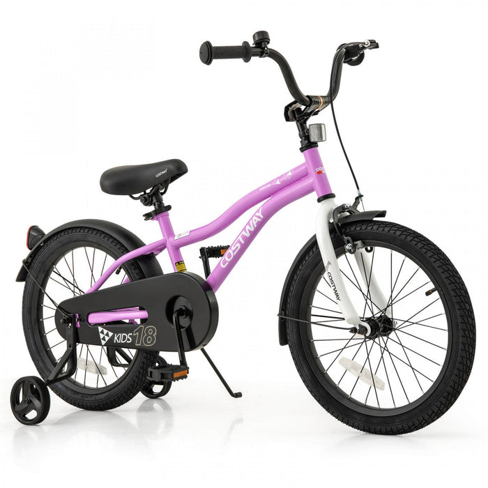 Costway 18" Kids Bike For 4-8 Years Old Boys & Girls With Adjustable Seat Handbrake Reflectors Purple
