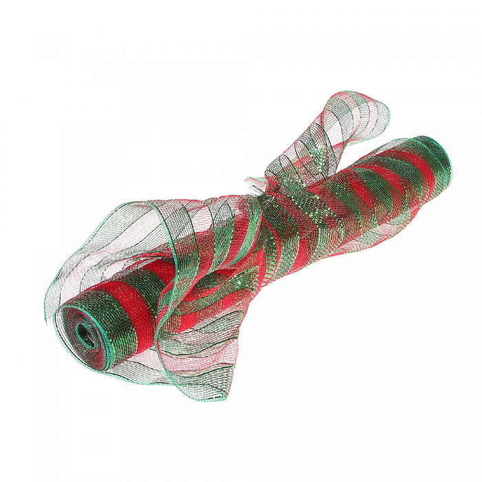 Mesh Ribbon Red and Green Stripes 21\"x10y - Set of 2 Crafts