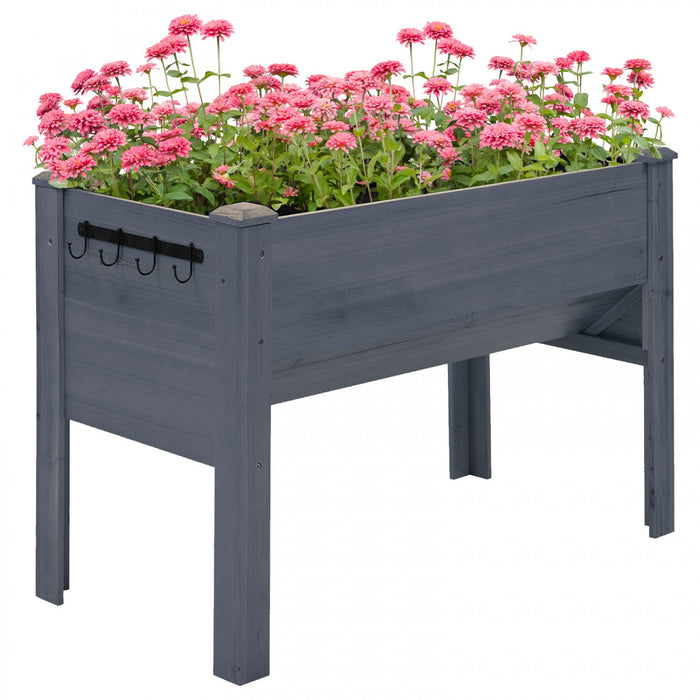 Outsunny Raised Garden Bed With Hooks, 660lb Capacity Wood Elevated Planter Box With Water Draining 
