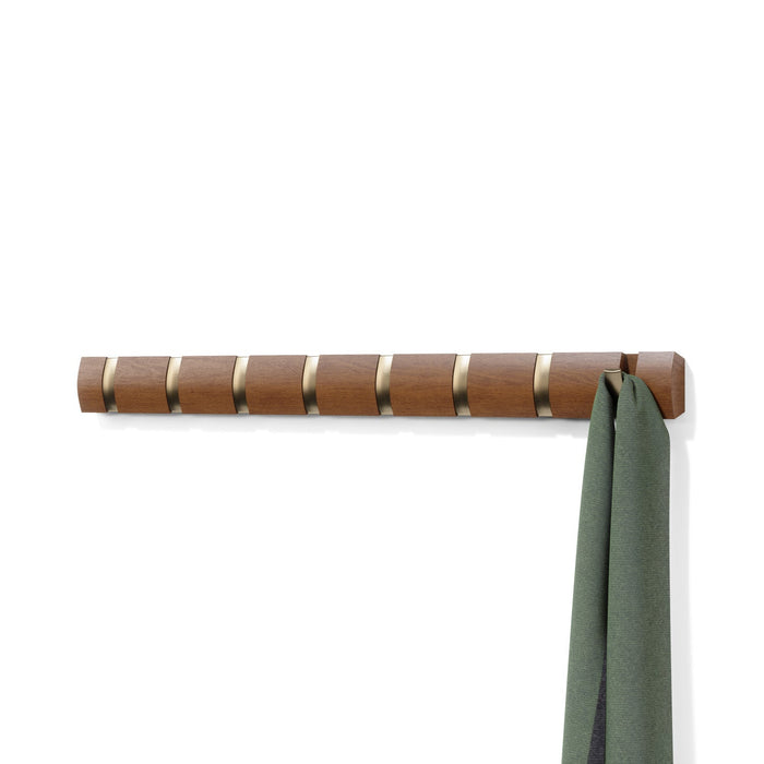 Umbra Flip Wall-Mounted Hooks - Light Walnut and Gold