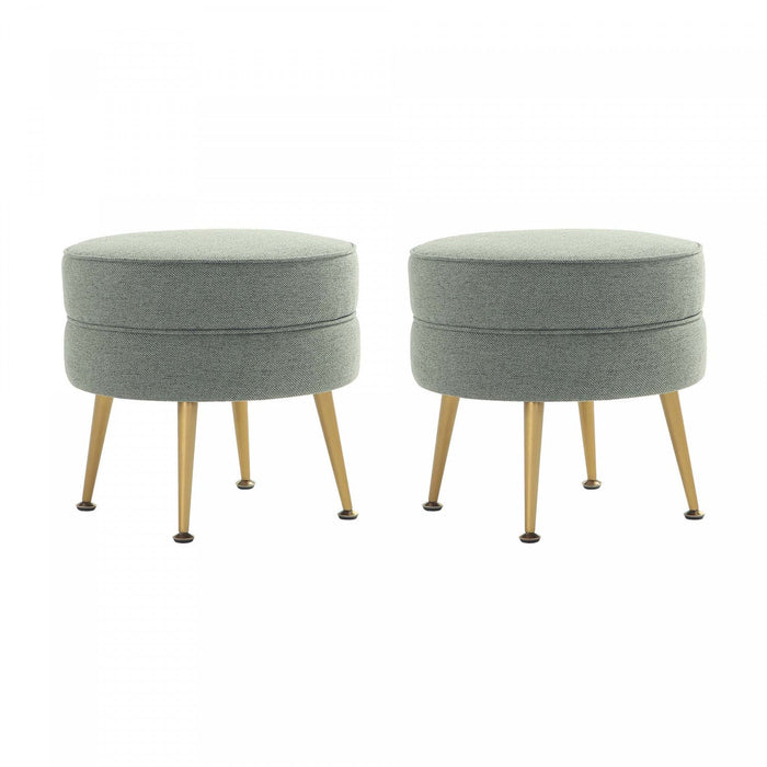 Bailey Mid-Century Modern Upholstered Accent Ottoman in Sage Green - Set of 2 
