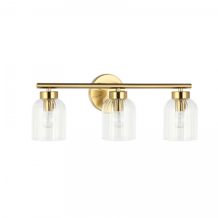 Dainolite Vienna 3 Light Incandescent Vanity Aged Brass Clear Ribbed Glass Lamp