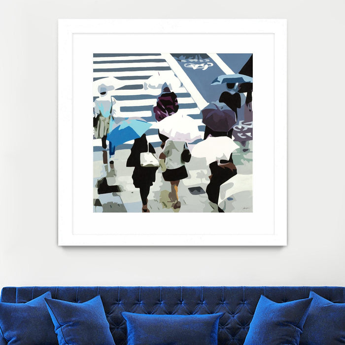 \"April Showers\" Matted and Framed White 36x36 Wall Art