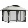 Outsunny 11' x 13' Double Roof Gazebo With Netting & Curtains, Light Grey