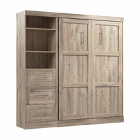 Bestar Pur Full Murphy Unit with Drawers 84-Inch Wall Bed - Rustic Brown