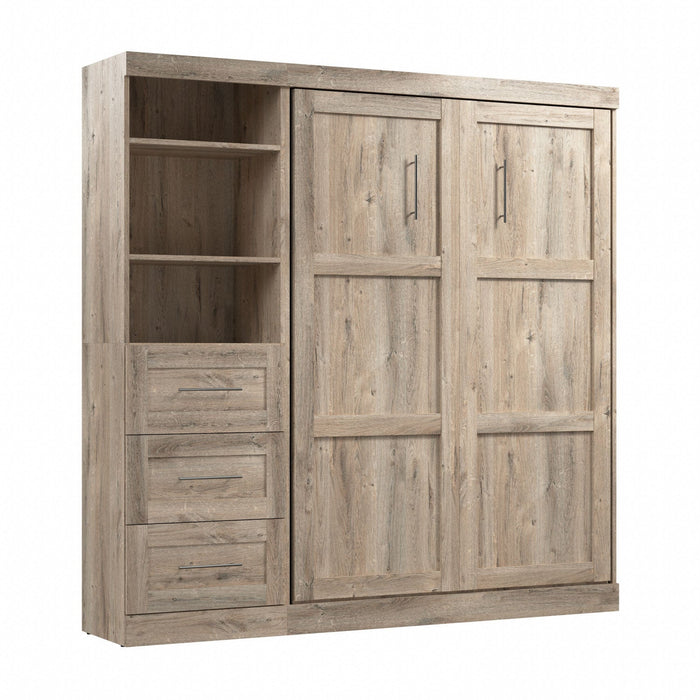 Bestar Pur Full Murphy Unit with Drawers 84-Inch Wall Bed - Rustic Brown
