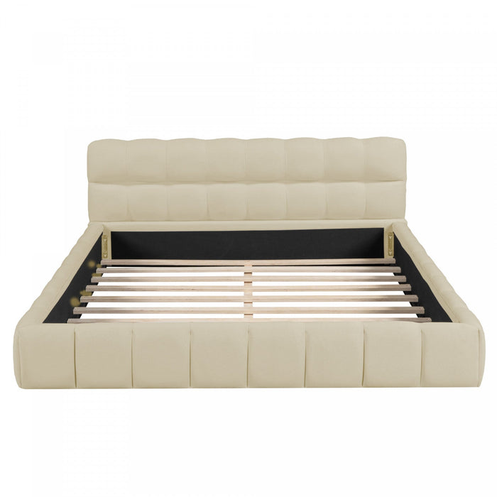 Jessica Upholstered Platform Bed with Comfortable Linen Fabric and Sturdy Frame,Queen Size,Beige Queen Bed  