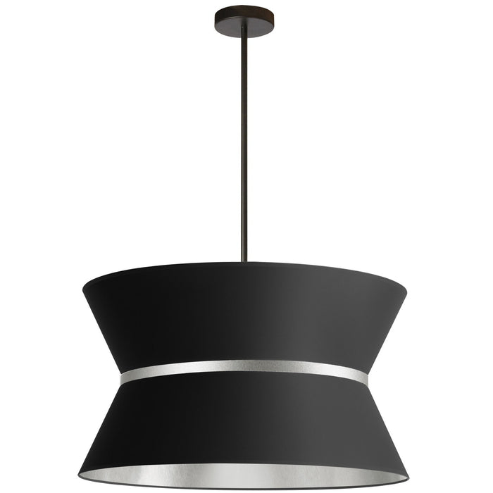 Dainolite Caterine 4 Light Pendant 24\" Dia Matte Black Finish Silver Ring/Black Shade Lamp