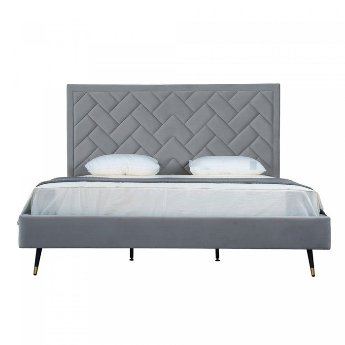 Crosby Modern Upholstered Velvet King Bed in Gray 