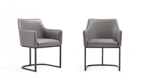 Serena Modern Metal Vegan Leather Armchair in Taupe - Set of 2 Dining Chair 