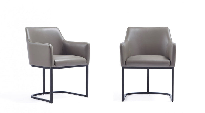 Serena Modern Metal Vegan Leather Armchair in Taupe - Set of 2 Dining Chair 