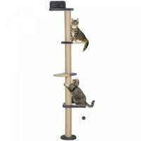 Pawhut Cat Wall Shelves, Cat Wall Furniture With 4 Perch Platforms, Jute Scratching Post And Toy Ball For Indoor Sleeping, Playing, Climbing, Dark Grey