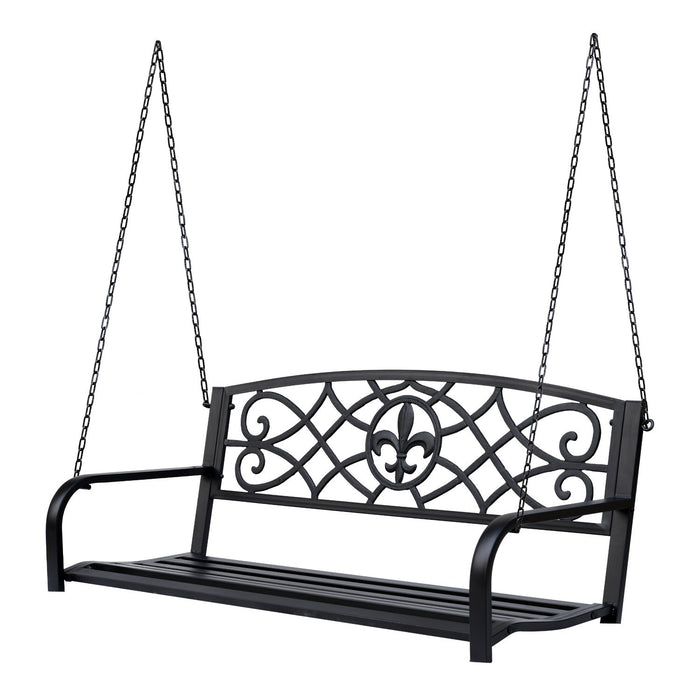 Outsunny 50\"l Steel Porch Swing Fleur-de-lis Patio Swing Chair Hanging Bench Outdoor 2-person Glider