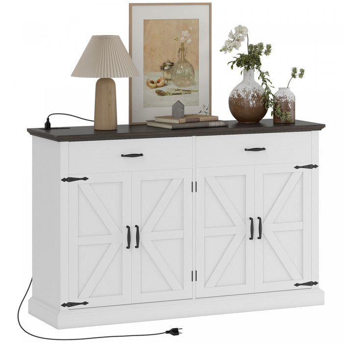 HOMCOM 55" Farmhouse Sideboard Buffet Cabinet with 4 Barn Doors White
