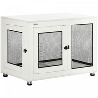 Pawhut Pet Crate End Table With Water-resistant Cushion, Double-door Dog Crate Furniture For Large M