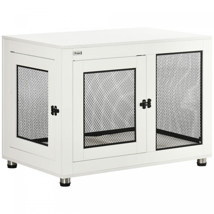Pawhut Pet Crate End Table With Water-resistant Cushion, Double-door Dog Crate Furniture For Large M