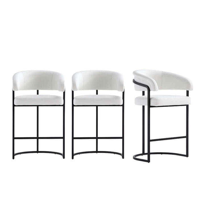 Augusta Modern Metal Upholstered Counter Stool in White - Set of 3 