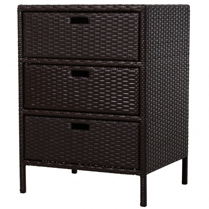 Outsunny 32\" Poolside Rattan Wicker Patio Organizer Storage Cabinet Bathroom Storage W/ 3 Large Draw