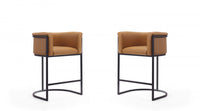 Cosmopolitan Mid-Century Modern Metal Upholstered Counter Stool in Camel - Set of 2 Bar Stool 