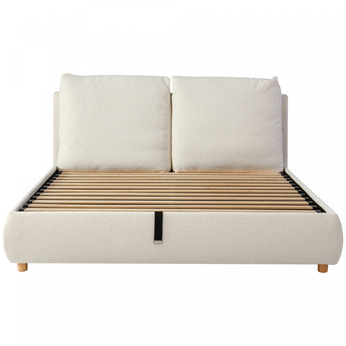 Diana Ottoman Hydraulic Lift Storage Platform Bed with Luxurious Boucle Upholstered and Sturdy Storage,Queen Size,White Queen Bed  