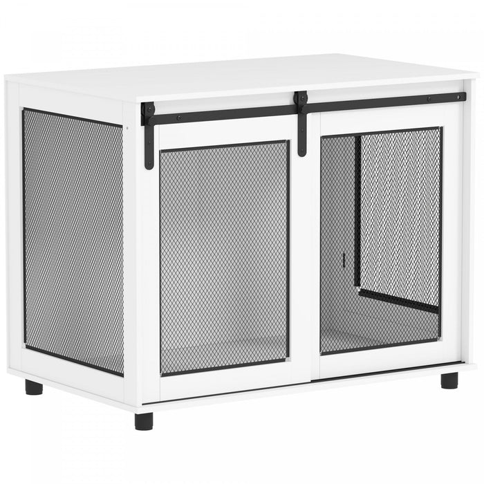 Pawhut Dog Crate Furniture, 39\" Dog Kennel End Table With Sliding Barn Door, Furniture Style Dog Cag