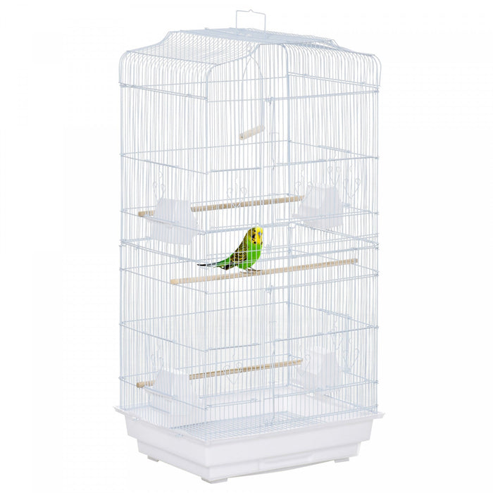 Pawhut 36\" Bird Cage For Finches, Canaries Budgies, Parrot Cage With Accessories Handle, White