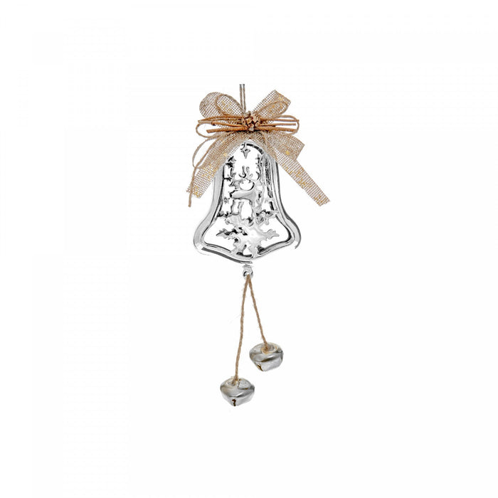 Metal Bell Shaped Ornament with Reindeer Silver - Set of 6 Christmas Ornaments
