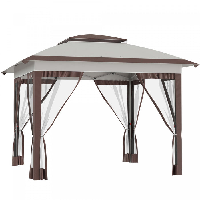 Outsunny 12' X 12' Pop Up Canopy Sun Shade Instant Tent Folding With Mesh Sidewalls, 3-level Adjusta