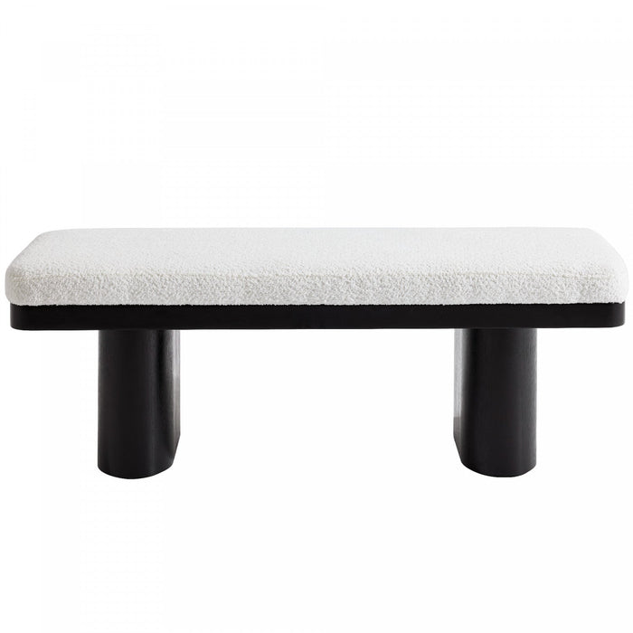 Olivia 47.5\" Wood Bed Bench Ottoman with Teddy Velvet Upholstery and Wooden Legs,Black  