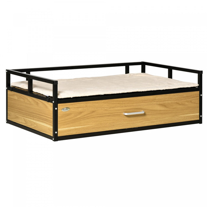 Pawhut 39.25\" Elevated Dog Bed, Furniture Style Pet Couch, Soft Modern Puppy Sofa, With Storage Draw