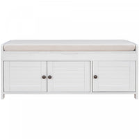Olivia Pine Wood Storage Bench With 3-door Shoe Cabinet With Hidden Compartment - White 