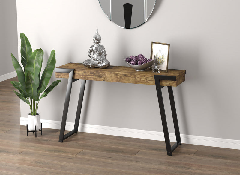 47” Narrow Console Table With Storage Shelf - Brown Reclaimed Wood With Black Metal 