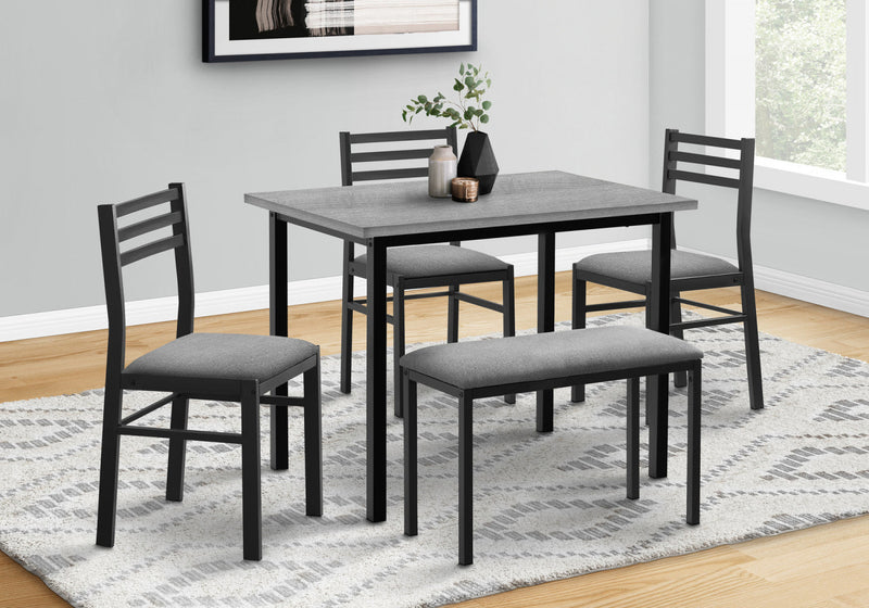 Dining 5-Piece Set Rectangular Kitchen Small Black Metal Grey Laminate Grey Fabric Contemporary Modern