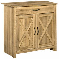 HOMCOM Farmhouse Sideboard, Buffet Cabinet with Barn Door, Distressed Brown