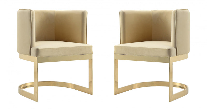 Aura Modern Velvet Metal Dining Chair in Sand - Set of 2 