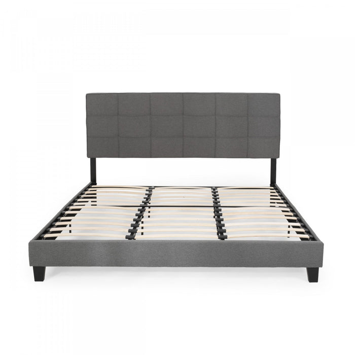 Lucia Upholstered Platform Bed Frame With Tufted Waffle Stitching,king Size,charcoal King Bed 