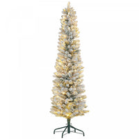 Homcom 7 Foot Snow Flocked Artificial Pencil Christmas Tree With Lights