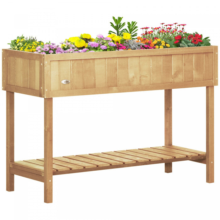 Outsunny 43.25\" X 18\" X 30\" Elevated Wooden Garden Plant Stand Outdoor Raised Natural Flower Bed 8 G